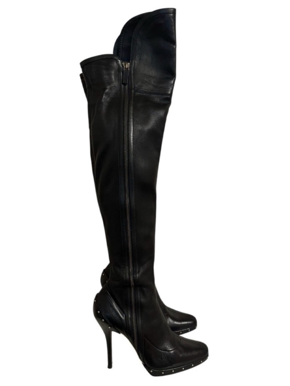 Vintage GUCCI TOM FORD FW 2003 Runway Black Leather Studded OTK Boots 37.5 RARE - Picture 9 of 14